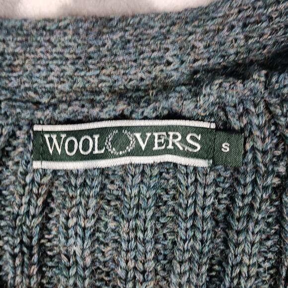 WoolOvers Cardigan Sweater Womens Small Green 100% Wool Cable Knit Pockets - Picture 2 of 8